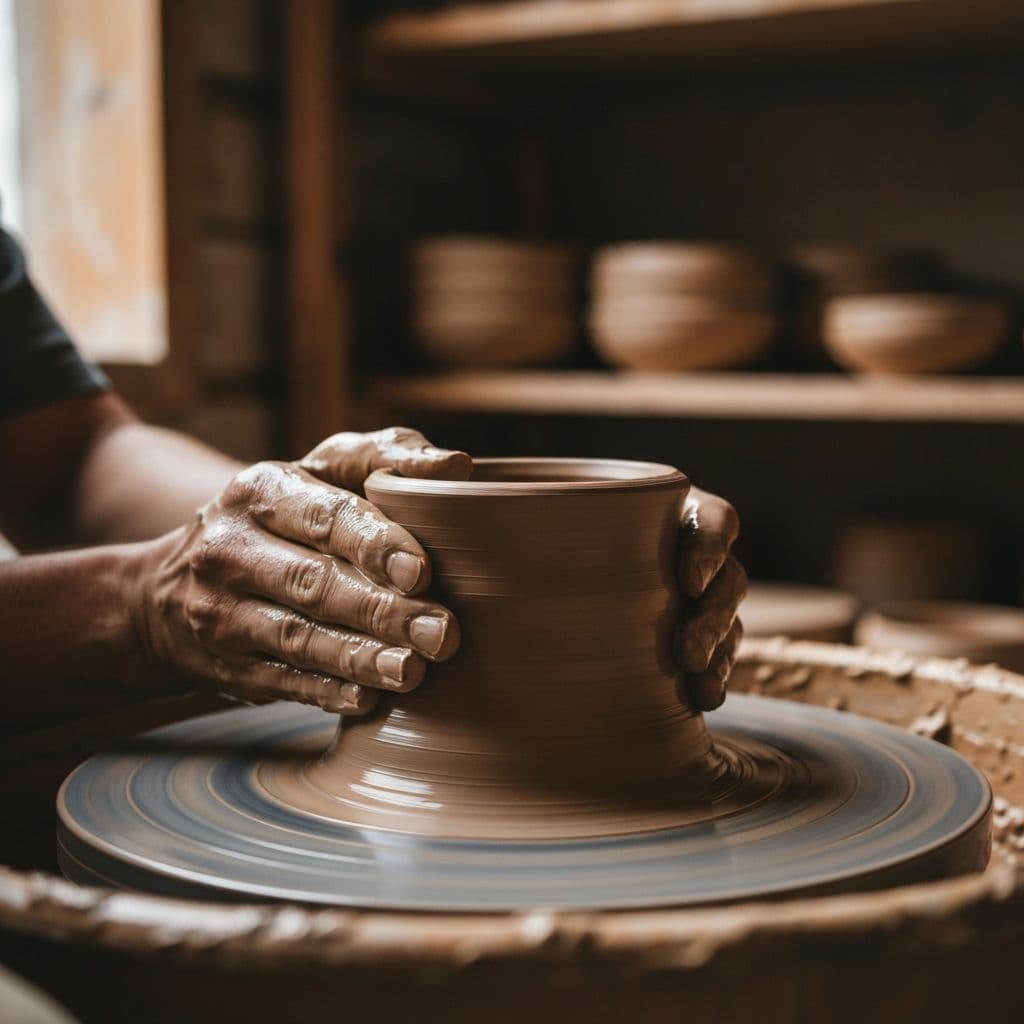 Michèle Rey, céramiste à Auxonne dans son atelier
